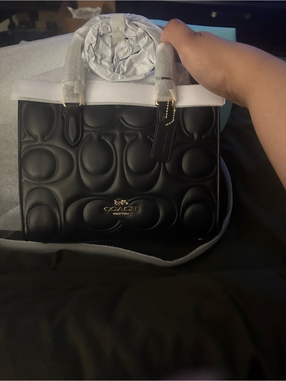 Coach Black Quilted Signature Satchel with Gold Hardware - Small Maggie